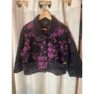 TLB Design Cropped Jacket Small Wool Blend‎ Abstract Floral Lagenlook Arty EUC